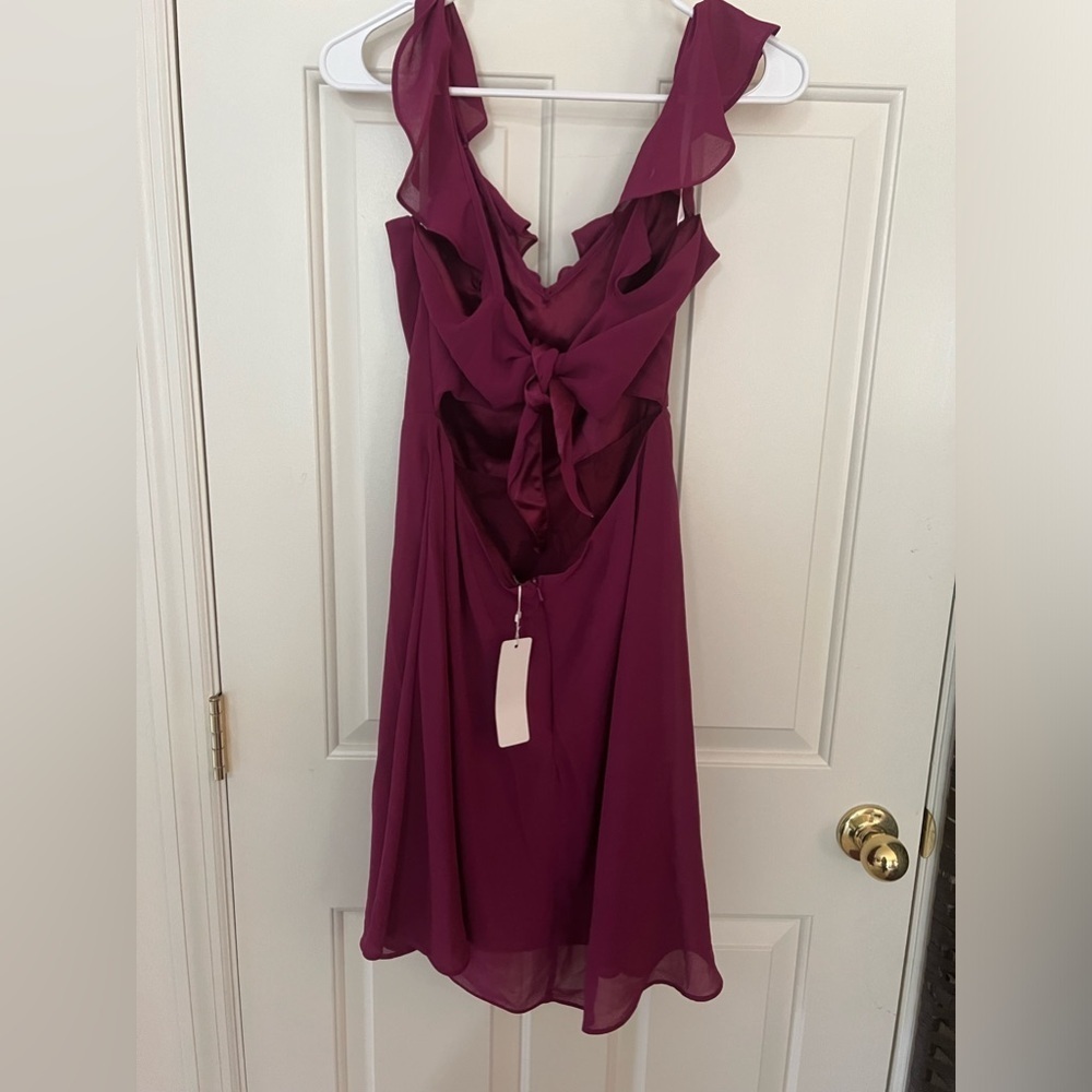 Minuet Petite Fit & Flare Ruffle Dress Pink | Large | New With Tags - Picture 3 of 13